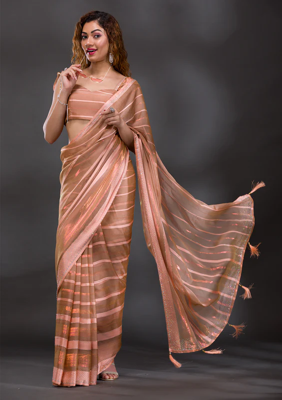 Peach Swarovski Shimmer Georgette Saree